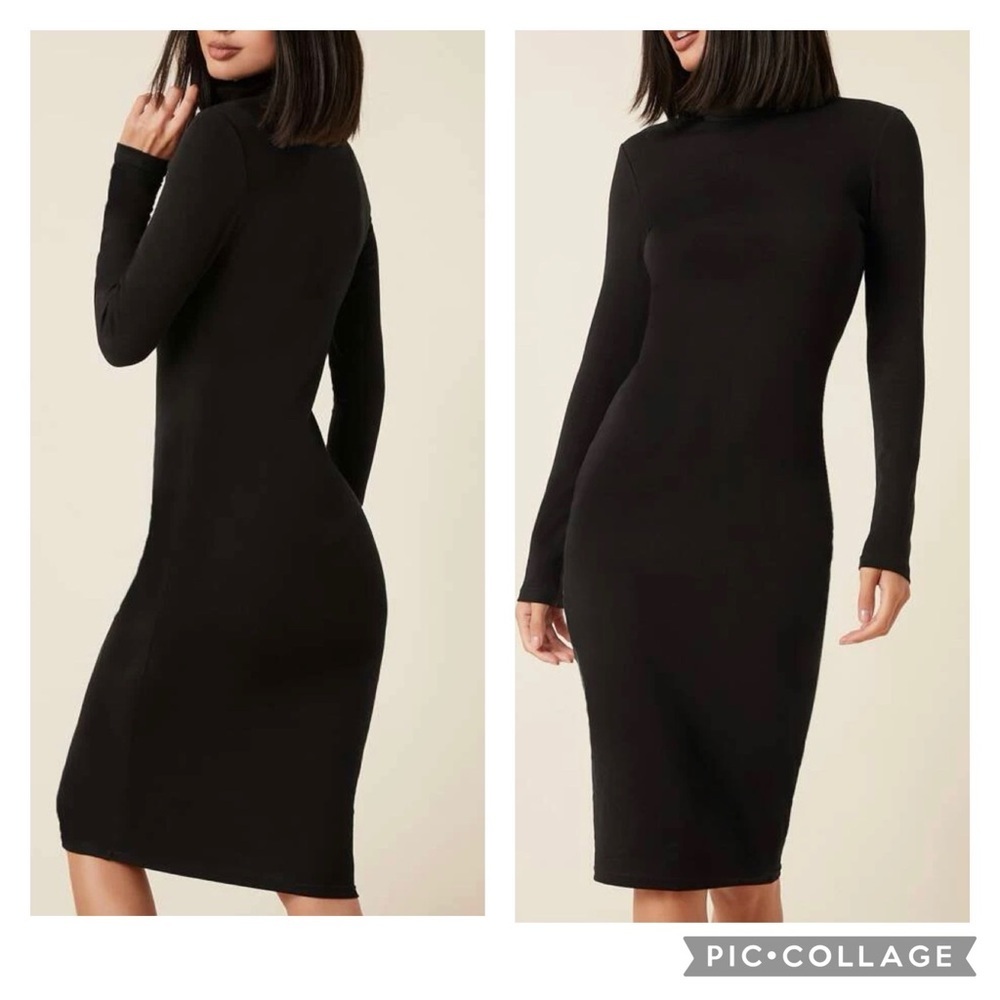 SHEIN BASICS Black Cotton High Neck Solid Bodycon Dress
Size XL for size 12-14